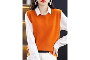 RHANY Sleeveless Knitted Waistcoat Women,Ladies Crew Neck Wool Feel Knitted Sweater Vest Winter Sweater Tank Top Orange Fashion Sleeveless Pullovers Overlay Wear Inside Wear Outside