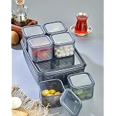 Stile Cucina 6'lı Kapaklı Kahvaltılık Seti, Antrasit, &Ccedil;izgili Vakumlu B&ouml;lmeli Tepsi, 1 Adet 40x23 cm Tepsi ve 6 Adet 10x10x5.