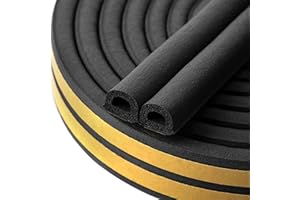 GUKOY Weather Stripping Self Adhesive Foam Tape Window Door Draught Excluder SoundProof Weather Strip Tape Seals for Gap Seal,2 Seals, Total 6M Long Black