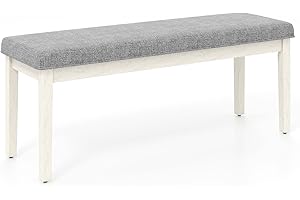 TANGZON 117cm/46Inches Dining Bench, Fabric Upholstered Long Bench with Rubber Wood Frame & Non-slip Foot Pads, Dining Seat Stool for Home Kitchen Living Room Bedroom Hallway (Dark Grey)