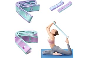 BAERTMY Yoga Gurt Gymnastikband Elastisch Strechband Dehnen 2 Stück Yogagurt mit 8 Schlaufen Flexin Strap Terraband Stretch Band Fitness Stretchband Fitnessband Dehnband Fitness für Tanztraining Gymnastik
