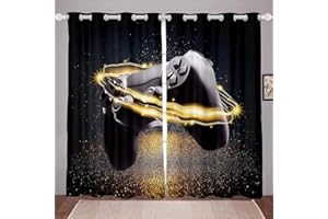 CTQTZ Game Blickdichter Vorhänge Mit Ösen Videospiele Spieler Gaming Gamepad Verdunklungsvorhänge Blickdicht 280x260 cm (BreitexHöhe) 2er Set Gardinen für Dekoration Kinderzimmer