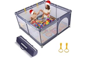 PERSEVERANCE Kojec dla niemowląt 127x127cm, składany park dziecięcy z 2 pierścienie i torbą transportową, 0-36 miesięcy, lat odpowiedni do użytku wewnątrz i na zew