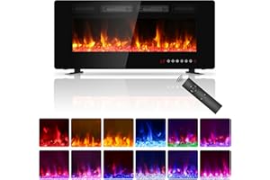 QUINIVER 42 inch Ultra Thin Electric Fireplace, Freestanding, Recessed or Wall Mounted, 1500W Energy Efficient Heater with Realistic 3D Crystal Flame Effect, Remote Control & Touch Panel, UKCA/CE Certified