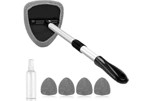AstroAI Car Windscreen Cleaner, 4 Reusable and Washable Microfiber Pads, Windshield Cleaning Wand Tool with Telescopic and Extendable Handle Auto Inside Glass Wiper Kit, Grey