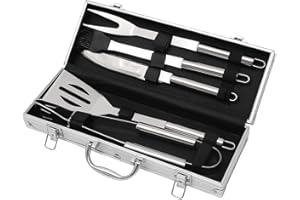 TOPWAY Ustensiles Barbecue Set 5 Pièces Accessoires de Barbecue en Acier Inoxydable dans Un Boîtier en Aluminium pour Tous Types de Barbecues et Grills 990428