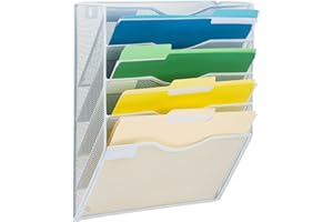 EASEPRES 5 Tier White Hanging Wall Pocket File Holder Organiser Mesh Wall Mounted A4 Paper Magazine Letter Storage Rack for Office Home