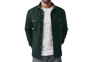 QIXING Men's Fleece Lined Corduroy Shirt Button Down Long Sleeve Jacket Trucker Overshirt Autumn Winter Coats with Flap Pockets