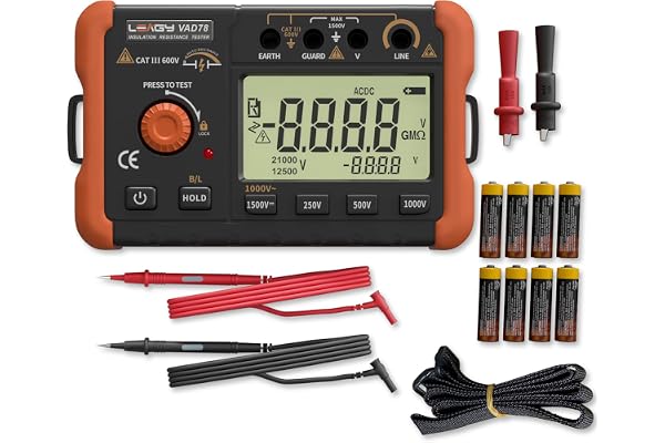 LEAGY VAD78 Digital Isolationsmotståndstestare - Noggrann Megohm-mätare för DC/AC-spänningsprovning (20-1500V, 20-750V) och motståndsmätning (0-5000 Megohm)