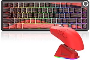 MAMBASNAKE X ATTACK SHARK X65PRO HE Szybki Trigger Klawiatura z X11 Gaming Myszka Komplet, Magnetyczny Przełącznik, Dokładność RT 0.01mm 8 kHz, BT/2.4G/USB-C, Magnetyczna Stacja Ładowania - Czerwony