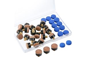 Zhenle 30 Pieces Cue Tips 10 mm Pool Cue Tips Snooker Cue Tips Screw On with Plastic Storage Box for Pool Cues and Snooker(Brown & Blue)
