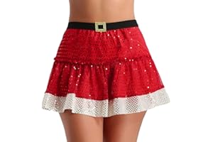 Freebily Gonna Babbo Natale Costume Donna Natalizio Gonnellino a Portafoglio Danza del Ventre Paillettes Vestito da Ballo Moderno Jazz Hip Hop Dancewear Clubwear Disco