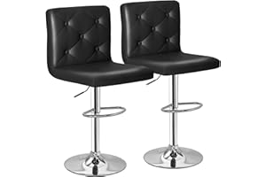 VECELO Tabourets de Bar Lot de 2 en Cuir, avec Dossier et Repose-Pieds, sans Accoudoir, Hauteur réglables, pour Cuisine, Noir