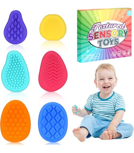 Echehi 6 stuks fidget toys voor kinderen en volwassenen, 10 verschillende visuele tactiele en visuele verlichting van angst, sensorische steen van siliconen met gaten voor eenvoudig transport