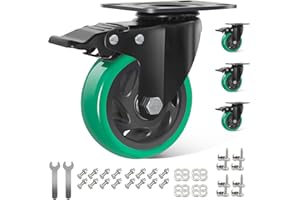 IQWTU Ruote per Carrello con Freno, 100MM Ruote per Mobili Ruote con Freni Rotelle Piatte Rotelle per Mobili, 4 Ruote Girevoli a 360°, Carico 600 kg, Cuscinetti Doppi, Tranquillo