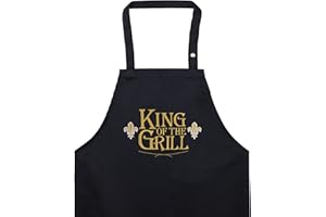 EXPRESS-STICKEREI Tablier de barbecue King of The Grill avec inscription brodée - Tablier de cuisine réglable pour homme/femme avec poche - Pour homme et femme