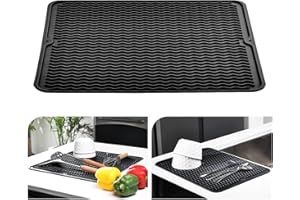 KitchenRaku Tappetino scolapiatti 40x50cm, Resistente al calore,Sottobicchieri in silicone antiscivolo, Presine, Tovaglietta, Ripiano per cucchiai