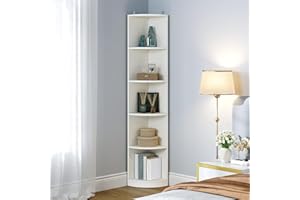 YITAHOME 5-Tier Corner Shelf, 30x30x180cm Modern Free Standing Corner Bookshelf, 5 Shelf Display Corner Bookcase and Bookshelves,Wooden Open Storage Book Shelves for Living Room, Home Office, White