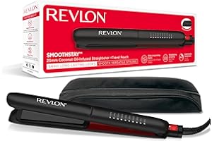 Revlon Smoothstay Coconut Oil-Infused Hair Straightener (25mm Triple-Coated Ceramic Plates, Floating Plates with Rounded Edges, Customizable Temperature up to 235°C, Storage Pouch Included) RVST2211P