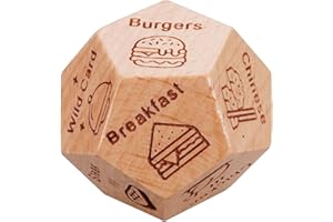 BUNIQ Wooden Food Decision Dice, Food Dice Game With 12 Food Patterns, Creative Takeaway Dice Date Night Dice, Reusable Dinner Decider Dice For Couples, Valentine's Day For Men Women