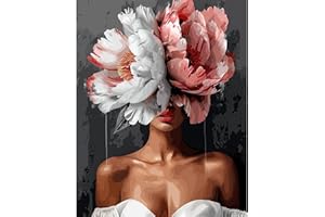 DAERLE Paint by Numbers for Adults, Beauty Behind Flowers, DIY Painting on Canvas Kit with Acrylic Paints and Brushes, Flower and Girl, Easy Craft for Beginners, Wall Art Home Decoration 16x20 inch