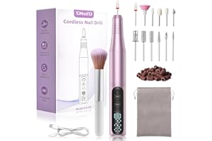 YOHOOLYO Fresa per Unghie Professionale, Tipo C & 20000 RPM 4 Velocità con Inversione, Display LCD e Protezione Anti-Blocco, Kit Manicure 16 in 1 Portatile Ricaricabile Viola Chiaro