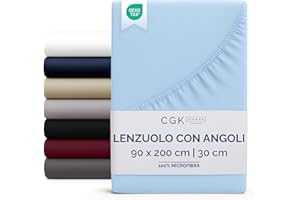 CGK UNLIMITED Lenzuolo con angoli 90x200 Azzurro, profondità 30 cm - Lussuoso lenzuolo con angoli - Per materassi fino a 30 cm (12") di altezza - Morbido, senza pieghe e traspirante - 90x200 - singola