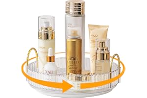 CESTATIVO Makeup Organizer for Vanity, 360° Rotating Bathroom Organizer Countertop, High-Capacity Skincare Organizer, Spinning Cosmetics Organizer for Dresser Countertop (1 Tier, Clear)