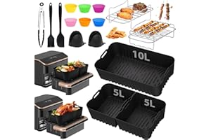 YFKJEU Moule Silicone Air Fryer pour COSORI Foodi Flex 10L Twinfry - 16 Pièces Air Fryer Accessoires - 1x10L + 2x5L Silicone Réutilisable Plat, Grille Racks, Moule Cake etc
