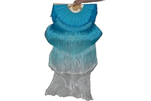 Tanzbekleidung & Accessories Schleierfächer Tanz Fächer Fächerschleier Seidenfächer Flügel Bauchtanz 1 Paar Türkis-Weiß