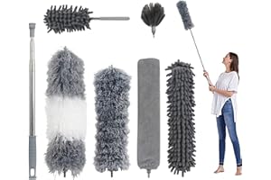 LISSUDA 7Pcs Feather Duster for Cleaning Extendable Dusters with 30-100 inch Telescoping Extension Pole Long Handled Duster Bendable Microfiber Duster for Cleaning Cobwebs High Ceilings Cars Furniture