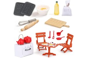 Ctxtqtdt 22 Stück Miniatur Wichtel Zubehör, Miniatur Puppenhaus Zubehör Set, Miniatur Möbel mit Wichtel Tisch, Stühle und Backset, Wichteltür Set, DIY Dekor Geschenk für Puppenhaus Weihnachten