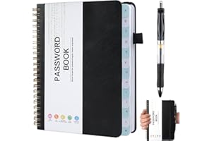 Moosono Password Book Alphabetical with Tabs, Address Books, Spiral Password Notebook, Telephone Book with Pen for Password and Address Management, Home Office 5.6×7.68 in (Black)