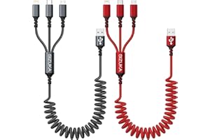 SIZUKA 3 w 1 wielokrotny kabel do ładowania, 2 opakowanie, chowany kabel USB, kabel spiralny do samochodu, kabel Micro USB typu C, Lightning interfejs USB do ładowania USB do Google Pixel, iP