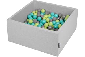 KiddyMoon 90X40cm/300 Bolas ∅ 7Cm El Cuadrado Piscina De Bolas para Ninos Hecha En La UE, Gris Clr:Verde Claro/Turquesa Claro/Gris
