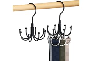 OMHOMETY 2 Pack Belt Hanger for Wardrobe, Swiveling Belt Organizer with 16 Hooks, Holds up to 48 Belts, Metal Space-Saving Belt Rack Tie Storage, Black