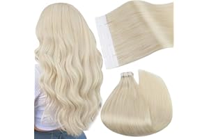 Ugeat Extensiones de Cabello Natural Adhesivas 12 Pulgadas Cinta en Extensiones de Cabello Humano 30 Gramo 20 Piezas Extensiones Adhesivas Remy Cabello Natural Rubia Platino #60
