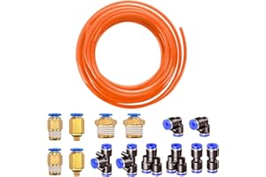 HUAZIZ 10m Manguera Aire Poliuretano, 4mm x2,5mm Aire de PU Tubo Manguera Naranja+14 Pcs Air Push Quick Fittings,Conectores Neumáticos de Aire Impresora, Conexión Rápida de Tuberías de Aire