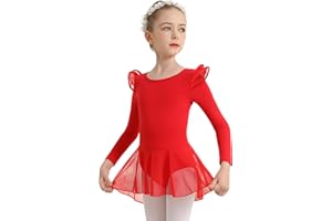 DANSHOW Girls Ballet Leotard for Dance Short Sleeve Water-drop Hollow Back Mesh Skirt Dance Leotard(Toddler/Little Girl/Big Girl)