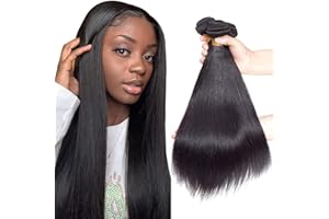 YLEGANT Straight Human Hair Bundles for Black Women Thick Weave Bundle Brazilian Virgin Human Hair Bundles Straight Double Weft Natural Black Color Can Be Dyed 3 Bundles 300g 16 16 16 Inch