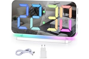 SZELAM Digital,Wecker Nachttisch,7,4" LED-Spiegeluhr mit 10 Modi RGB-Nachtlicht,11 Farben Digitalanzeige,Automatische Dimmung,USB-C-Ladeanschluss,Schreibtischuhr für Schlafzimmer,Teenager