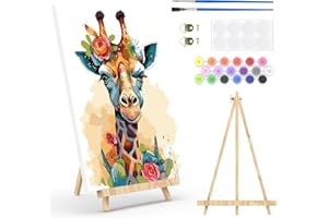 NAIMOER Girafe Peinture par Numéros pour Adulte, Animaux Peinture avec Numéro Encadré et Chevalet, Paint by Numbers Acrylic sur Canvas avec Tous les Outils Home Table Décor Murale 30x40cm