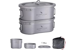 Boundless Voyage Titanium Canteen Mess Kit with Lid and Folding Handle Ultralight Portable Bowl Pot Cup Mug for Outdoor Camping Hiking Backpacking