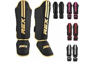 REX BOXING GEAR Rex Boxing Shin Guard Muay Thai Instep Leg Protector for Martial Arts, Kickboxing, BJJ, Karate, PU Leather reinforced MMA Shin Instep
