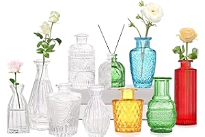 TOBENGDA Juego de 10 jarrones pequeños de Cristal, jarrones Decorativos Vintage, Varios tamaños, jarrones de Flores para decoración de Mesa, centros de Mesa, Decoraciones de Boda (Colorido)