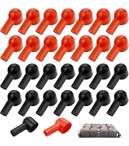 6 Capuchons De Protection Pour Bornes De Batterie Voiture - HERKINDNESS - Rouge Et Noir, Caoutchouc