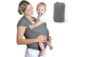 Fular Portabebés Elástico Gris Portador de Bebé, HyAdierTech Pañuelo de algodón, Porteo Seguro y Ergonómico Durante la Lactancia, Unisex, Para padres