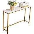 loglus Console Table for Entryway, Faux Marble MDF Sofa Table with Golden Frame (Single Layer, White Marble)