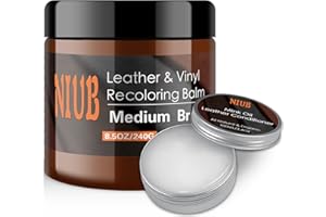NIUB Bálsamo para recolorear cuero, 8 onzas, marrón medio con restaurador de color de cuero al aceite, removedor de arañazos de cuero, restaurador de cuero para sofás, muebles, zapatos de cuero,