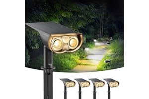 Linkind Lampe Solaire Exterieur avec Détecteur de Mouvement 1000LM, Blanc Chaud & Blanc Froid, 24 LED Spot Solaire avec 3 Modes, 2-en-1 Montage, IP67 Étanche, Lumière Solaire pour Jardin, Lot de 4